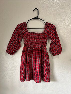 Old Navy Girls Red Plaid Smocked Dress Sz 6/7 Long Sleeve Summer Party Formal
